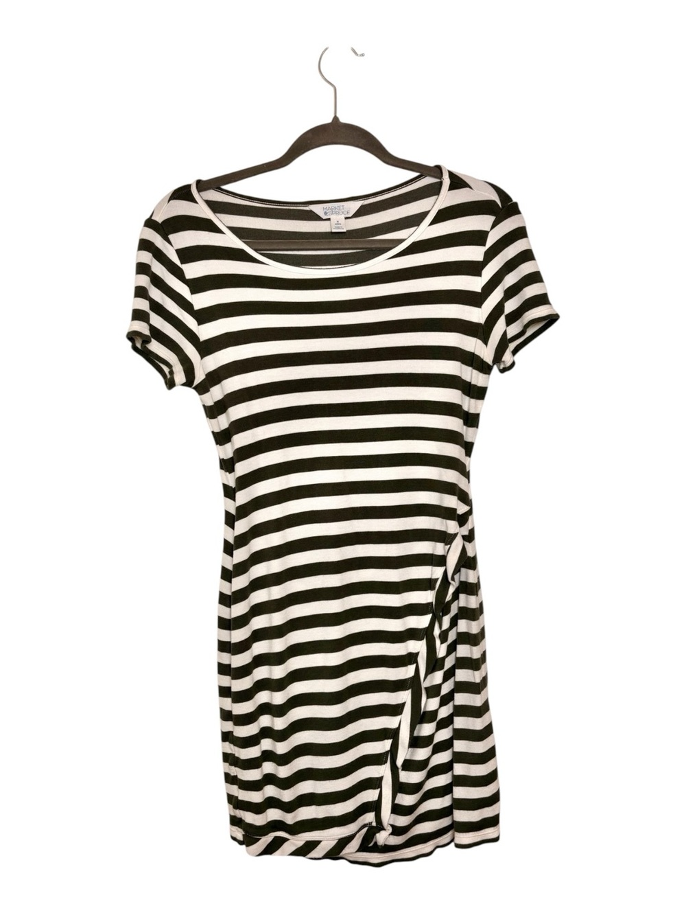Market & Spruce Olive Green Stripe Knit Dress Casual Minimalist Petite Medium
